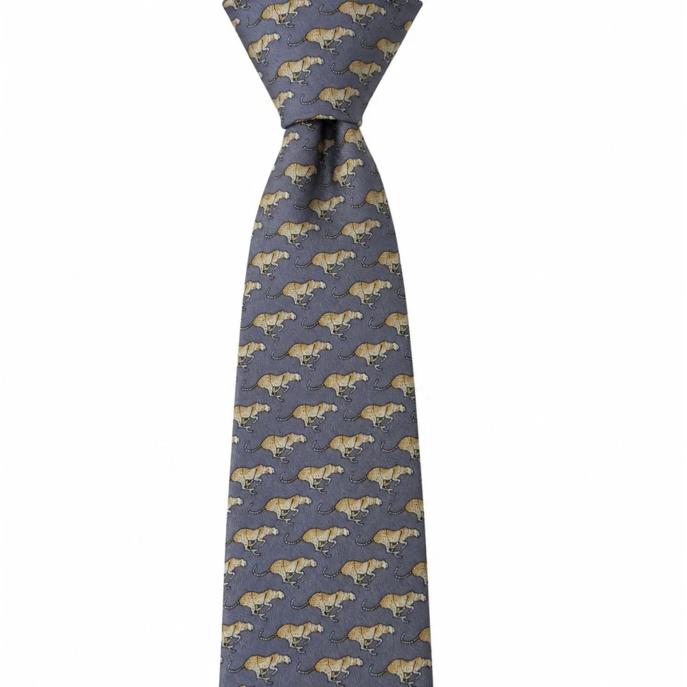 FURLAN ARNY MILANO 100% Silk Cheetah Tie Gray Novelty Animal Print Necktie